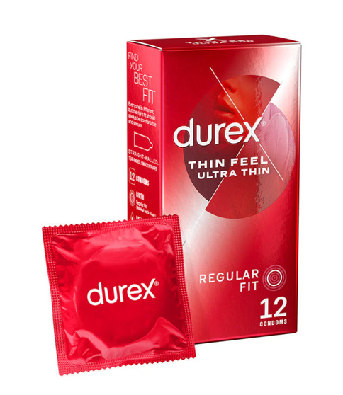 Durex Thin Feel Ultra Thin Condoms for Enhanced Feeling and Sensitivity, Pack of 12