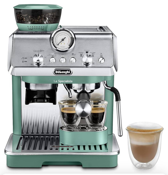 De'Longhi La Specialista Arte EC9155.GR, Barista Pump Espresso Machine, Bean to Cup Coffee and Cappuccino Maker, 8 Grinding Settings, MyLatte Art Frothing Wand, 1550W, Green