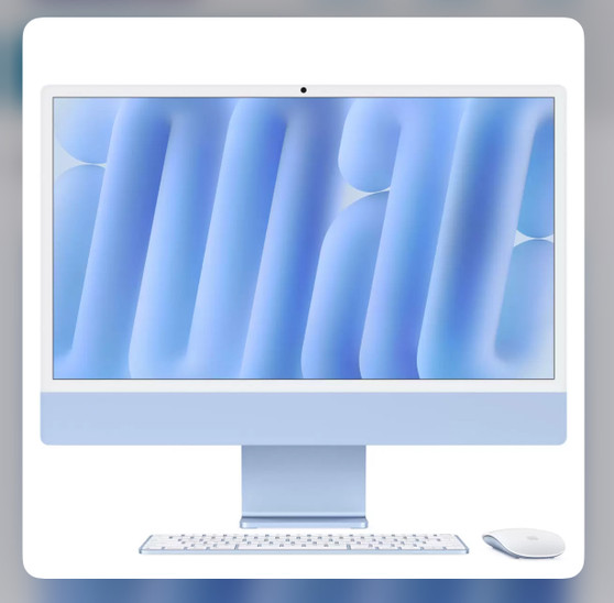 Apple iMac 2024, Apple M4 Chip, 10-Core CPU, 10-Core GPU, 24GB RAM, 512GB SSD 24 Inch - Blue