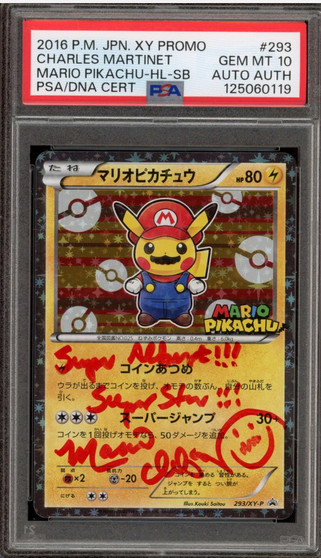Pokemon Mario Pikachu Japanese Holo Promo 293/XY-P Charles Martinet Auto PSA 10