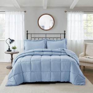 Queen Size Blue 3 Piece Microfiber Reversible Comforter Set Q280-BLQU6499 Queen Size Blue 3 Piece Microfiber Reversible Comforter Set Q280-BLQU6499