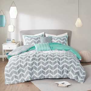 Twin/Twin XL Reversible Comforter Set in Grey White Aqua Teal Chevron Stripe Q280-NCSTA6935137 Twin/Twin XL Reversible Comforter Set in Grey White Aqua Teal Chevron Stripe Q280-NCSTA6935137