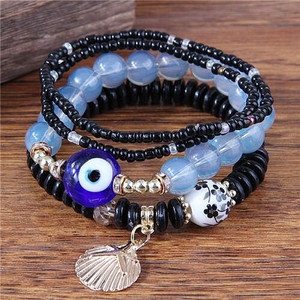 Evil Eye Decorated Seashell Beads Fashion Women Friendship Bracelet - Black A392-fabr2818 Evil Eye Decorated Seashell Beads Fashion Women Friendship Bracelet - Black A392-fabr2818