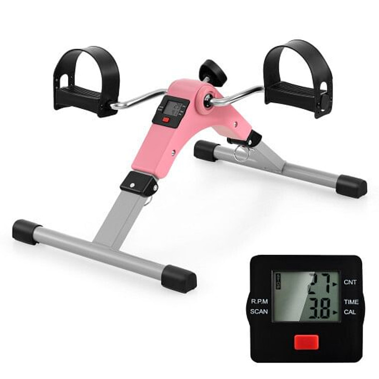 Under Desk Exercise Bike Pedal Exerciser with LCD Display for Legs and Arms Workout-Pink - Color: P D681-SP38149PI
