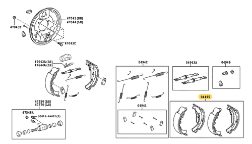 Toyota Genuine Brake Shoe Kit (Rear) for Hilux and more - Part Number: 04495-0K120