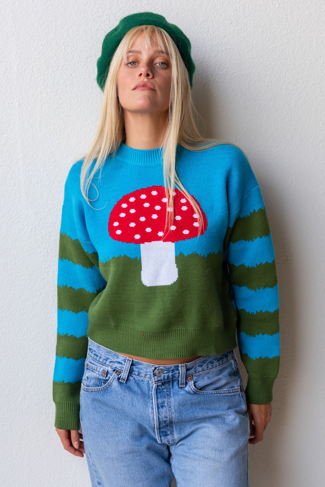CALIstyle Big Sur Knit Sweater In Blue/Green Multi