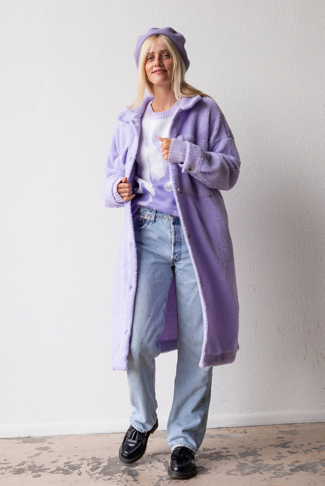 CALIstyle Cool Breeze Nubby Trench Coat /Jacket In Lavender 