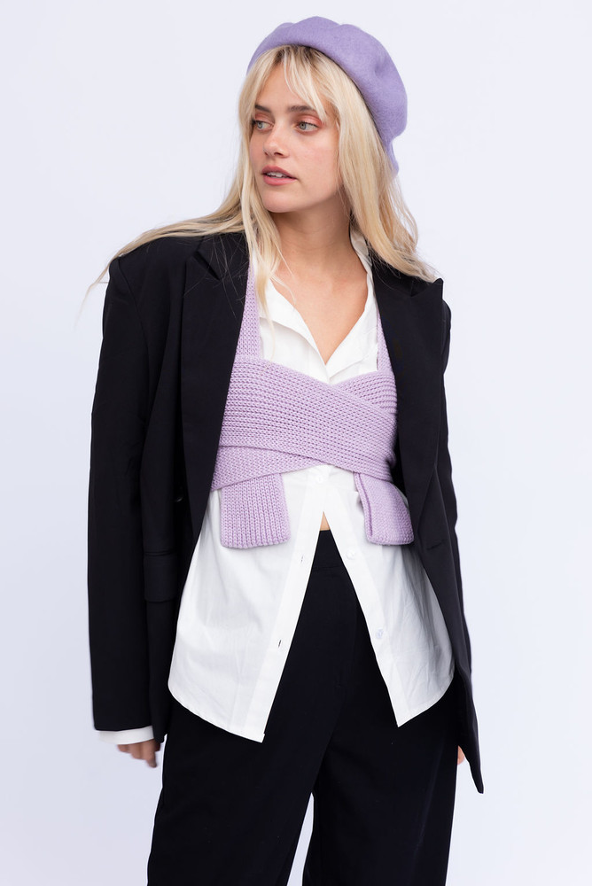 CALIstyle Serendipity Knit Wrap Top In Lavender 