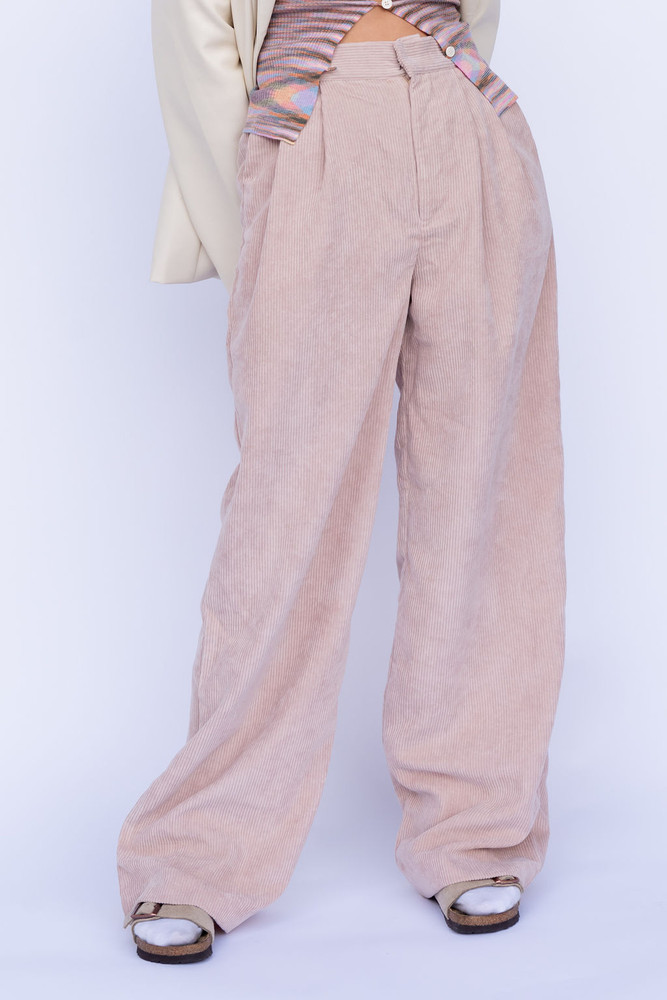 CALIstyle Giselle Corduroy Trouser Pant In Oat