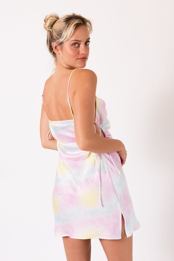 CALIstyle Into You Satin Mini Dress In Cotton Candy Multi
