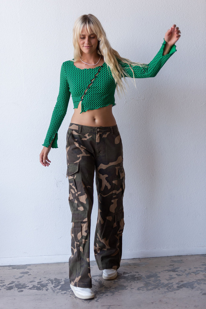 CALIstyle All Energy Ribbed Crop Top In Green/Black