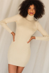 CALIstyle Downtown Girl Ribbed Knit Dress In Tan