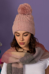 CALIstyle Swiss Alps Cable Knit Cap/Hat In Mauve