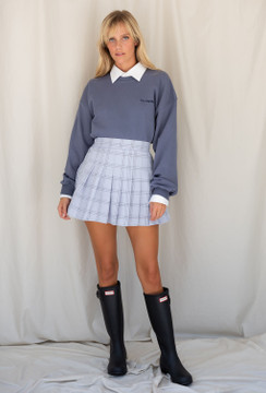 CALIstyle Fashion Sense Mini Skirt In Grey Blue Plaid 