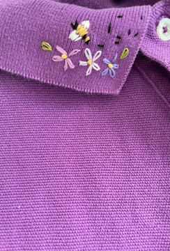 Vintage x Resurrection Hand Embroidered Lacoste Polo Knit Top In Deep Lavender