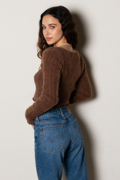CALIstyle Seasons Best Fuzzy Cardigan Sweater In Chocolate Brown