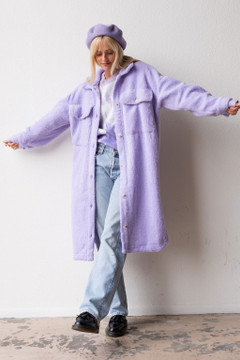 CALIstyle Cool Breeze Nubby Trench Coat In Lavender