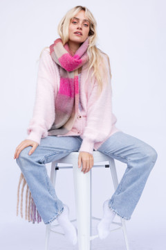 CALIstyle Love Connection Fuzzy Cardigan In Pale Pink