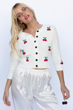 CALIstyle Sweet Cherry Pie Cardigan Sweater In Ivory - Its Back!