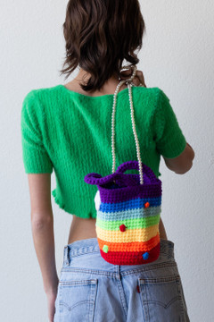 CALIstyle Make A Wish Rainbow Crochet  Handbag W/Pearl Strap