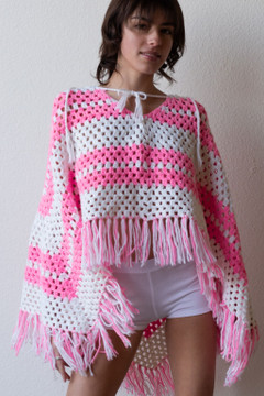  Vintage x Resurrection Crochet Poncho In Pink/White 