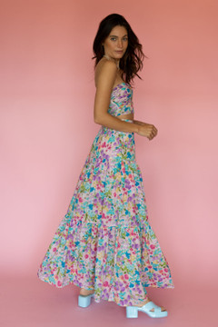 CALIstyle Paris In Bloom Crop Top & Maxi Skirt Set In Lavender Floral