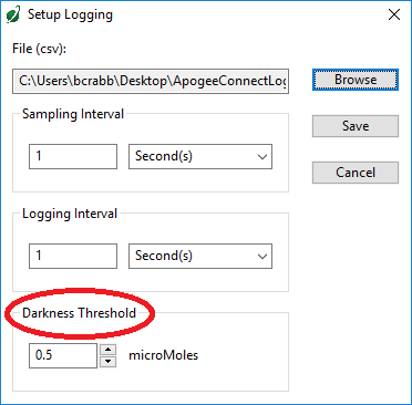 The darkness threshold setup window