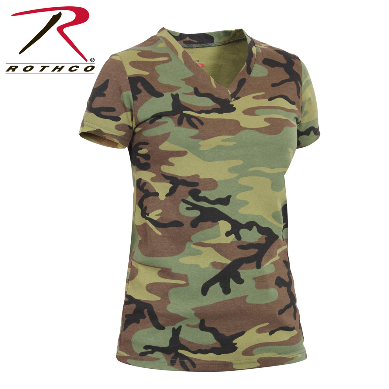 Womens Camo Tee Short Sleeve Long Length V-Neck Military T-Shirt Army  Camouflage