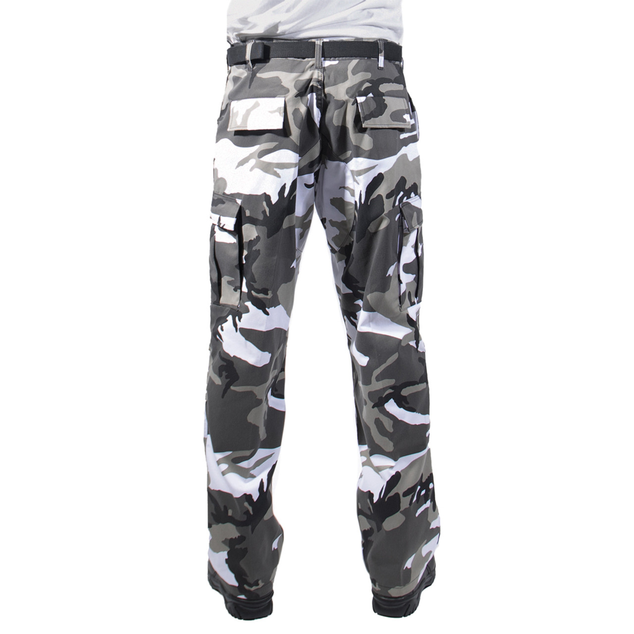 umgee grey camo moto pants with front and ankle zipper details