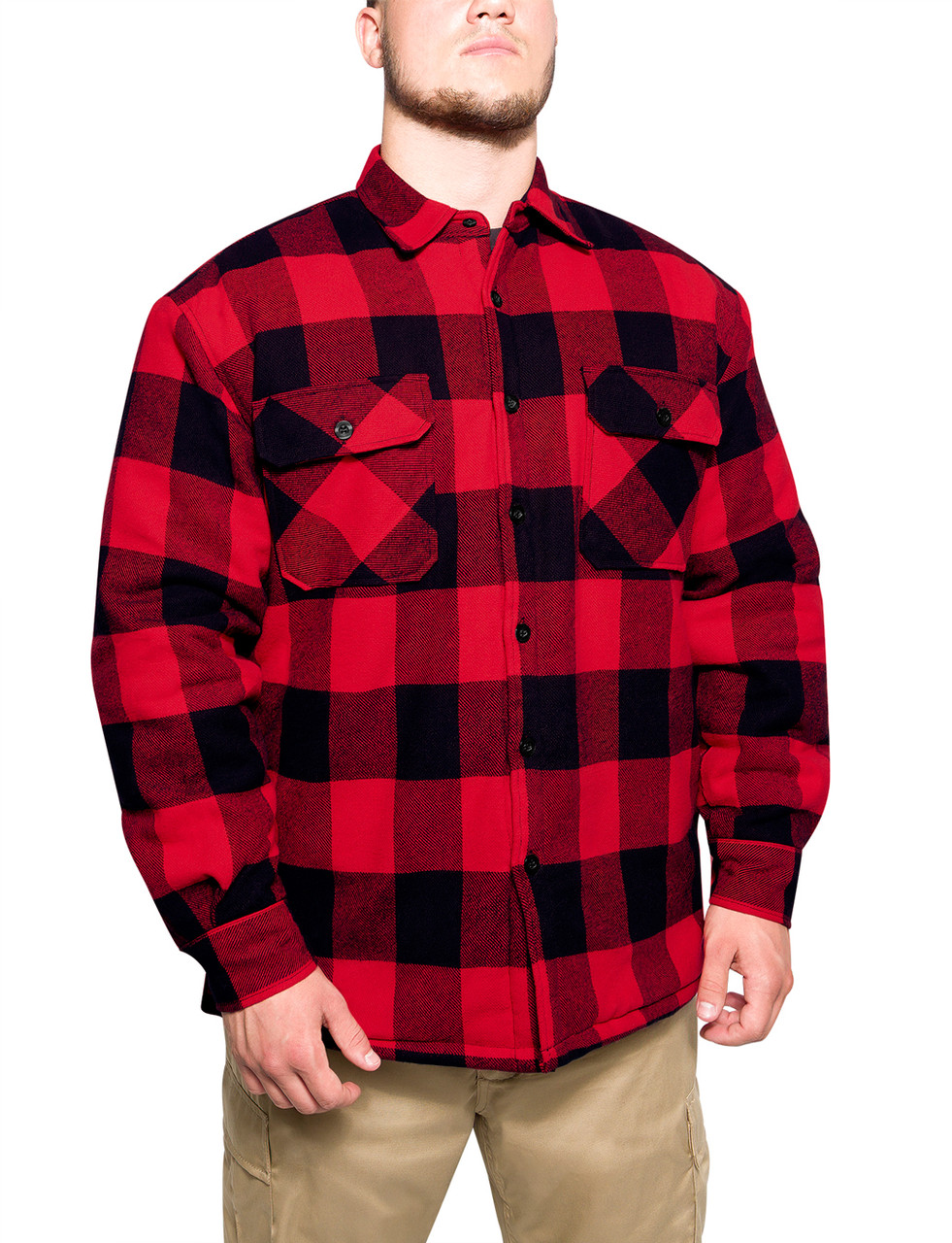 Buffalo Red Plaid Quilted Lined Flannel Jacket