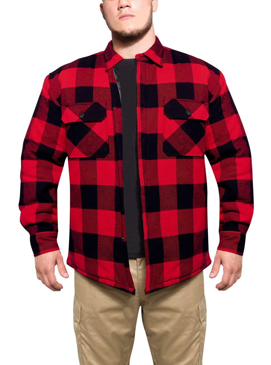 Buffalo Red Plaid Quilted Lined Flannel Jacket