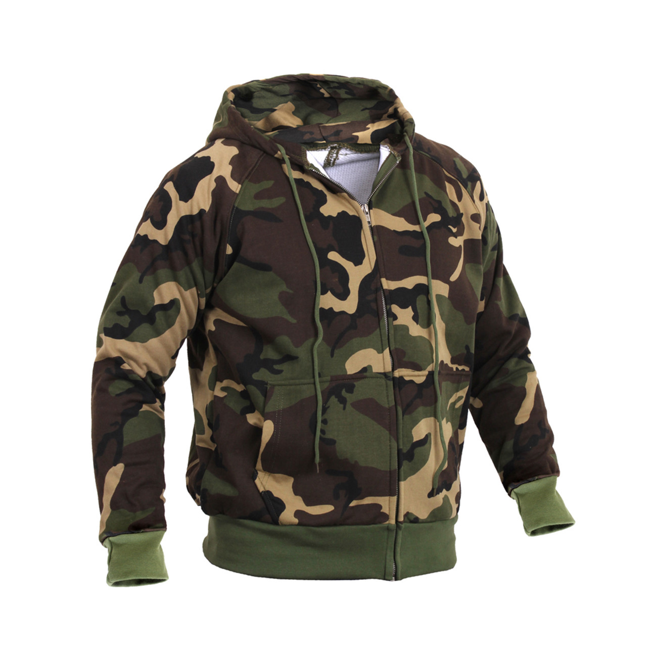 Army Windproof Neoprene Mens Thermal Jacket Hooded Fleece US Woodland Camo  S-XXL