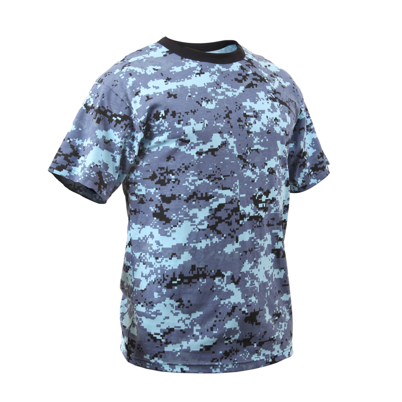 Sky Blue Digital Camouflage Short Sleeve T-Shirt with ARMY UNIVERSE Pin -  Size Small (33-37) 
