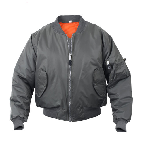 Gun Metal Grey MA-1 Flight Jacket - Front View