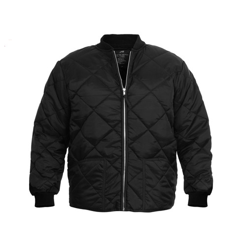 Diamond Nylon Quilted Black Work Jacket - Front View