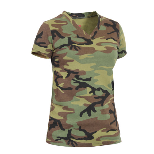  Womens Long Length Camo V Neck T Shirt - View