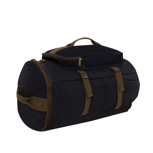 Touring Black Canvas Duffle Gear Backpack - Handle View