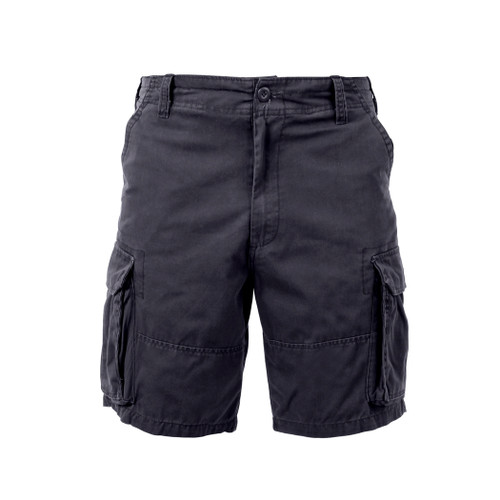 Vintage Black Cargo Field Shorts - Front View