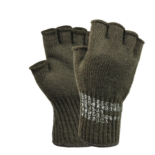 Military Olive Drab Fingerless Wool Gloves - Full View