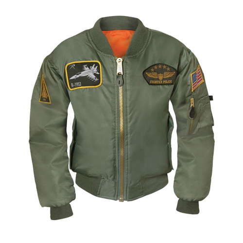 Kids Top Gun Sage MA-1 Flight Jacket - Front View