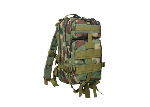Kids Army Camo Woodland Combat Backpack - Front View