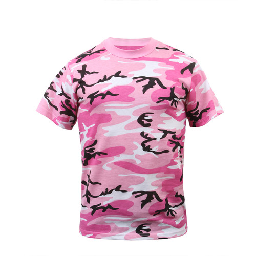 Kids Pink Camo T Shirts - Front View