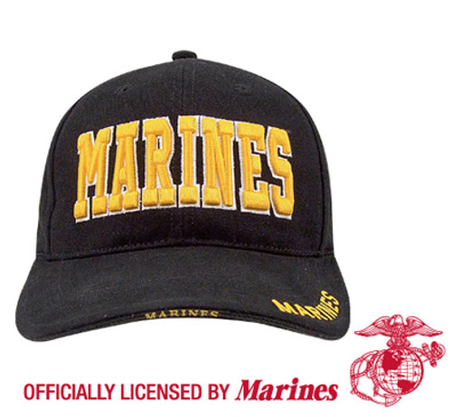 Deluxe Low Profile Black Cap w/Gold Marines - Front View