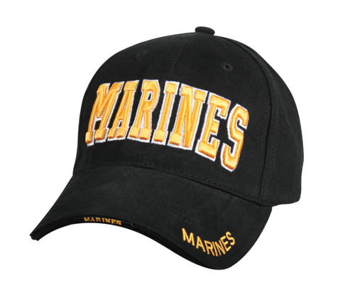 Deluxe Low Profile Black Cap w/Gold Marines - Side View