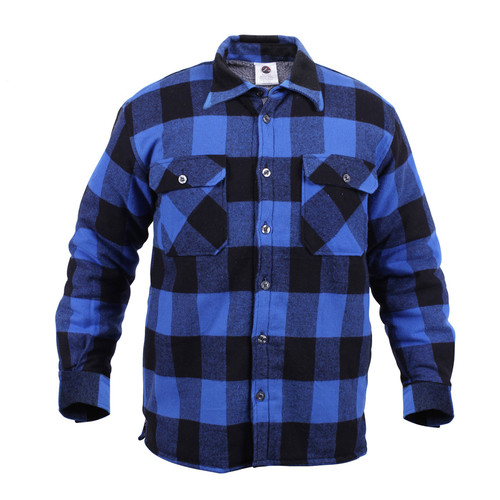 Extra Heavy Buffalo Blue Plaid Sherpa Lined Flannel Shirt - Front View