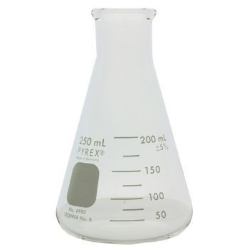 (4980-250) Pyrex 250mL Narrow Mouth Erlenmeyer Flasks with Heavy Duty Rim, 1/EA