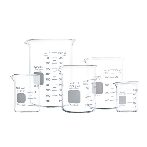 (BeakerSet) Corning PYREX® Assortment Pack of Griffin Low Form Beakers, Graduated, 5Pcs(50,100,250,600, 1L), 1/PK