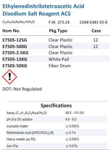 Ethylenedinitrilotetraacetic Acid Disodium Salt Reagent ACS Family Panel