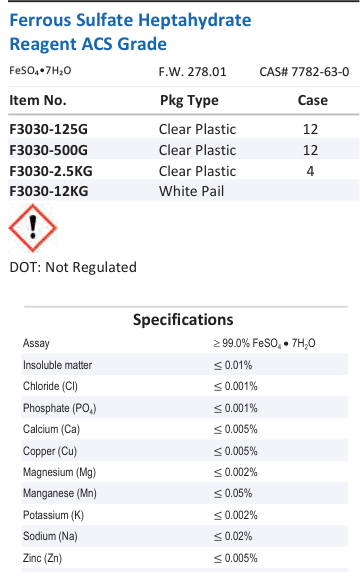 Ferrous Sulfate Heptahydrate Reagent ACS Grade Family Panel