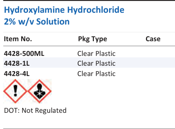 Hydroxylamine Hydrochloride 2% w/v Solution Family Panel